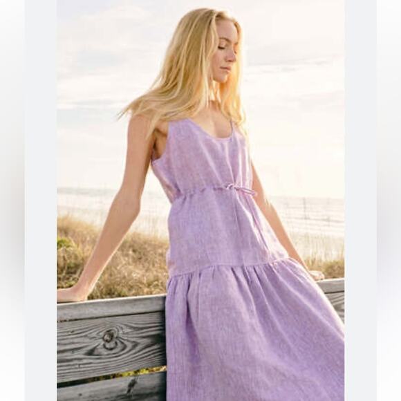 New NWT Matthew Bruch Drawstring Tank Midi Dress Lavender Melange Linen - Picture 2 of 7